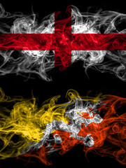 Flag of England, English and Bhutan, Bhutanese countries with smoky effect