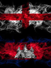 Flag of England, English and Cambodia, Cambodian, Khmer countries with smoky effect