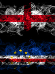 Flag of England, English and Cape Verde, Cabo Verde countries with smoky effect
