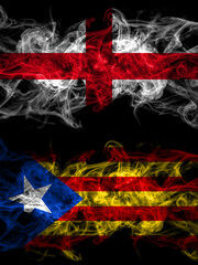 Flag of England, English and Catalonia, Catalan, Catalonian, Spain countries with smoky effect
