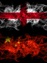 Flag of England, English and China, Chinese countries with smoky effect