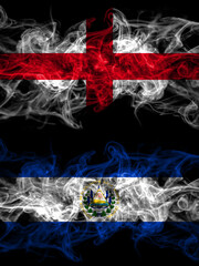 Flag of England, English and El Salvador, Salvadorian countries with smoky effect