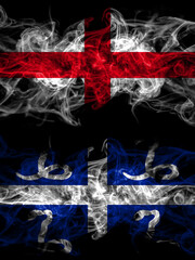Flag of England, English and France, French, Martinique countries with smoky effect