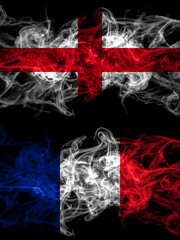 Flag of England, English and France, French countries with smoky effect
