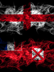 Flag of England, English and France, French, Wallis and Futuna countries with smoky effect