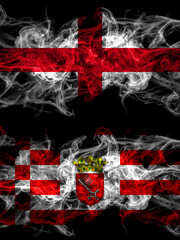 Flag of England, English and Germany, German, Bremen countries with smoky effect