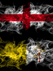 Flag of England, English and Italy, Italian, Vatican countries with smoky effect