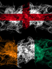 Flag of England, English and Ivory Coast countries with smoky effect