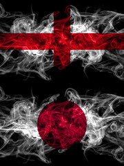 Flag of England, English and Japan, Japanese countries with smoky effect