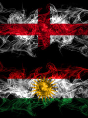 Flag of England, English and Kurdistan, Kurdish, Kurds countries with smoky effect