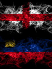 Flag of England, English and Liechtenstein countries with smoky effect
