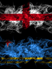 Flag of England, English and Netherlands, Dutch, Holland, Aruba countries with smoky effect