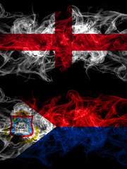 Flag of England, English and Netherlands, Dutch, Holland, Sint Maarten countries with smoky effect