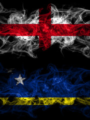 Flag of England, English and Netherlands, Dutch, Holland, Curacao countries with smoky effect