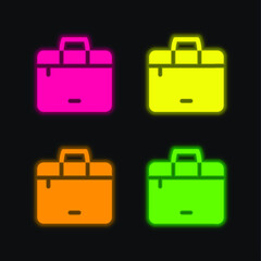 Briefcase four color glowing neon vector icon