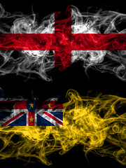 Flag of England, English and New Zealand, Niue countries with smoky effect