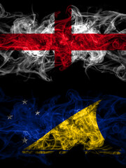 Flag of England, English and New Zealand, Tokelau countries with smoky effect