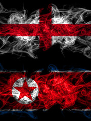 Flag of England, English and North Korea, Korean countries with smoky effect