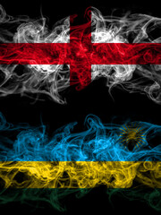 Flag of England, English and Rwanda countries with smoky effect