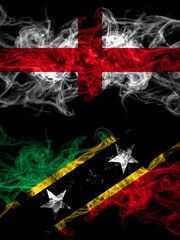 Flag of England, English and Saint Kitts and Nevis countries with smoky effect