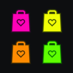 Birthday four color glowing neon vector icon