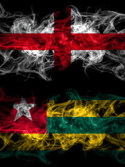 Flag of England, English and Togo countries with smoky effect