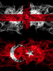 Flag of England, English and Turkey, Turkish, Turk countries with smoky effect