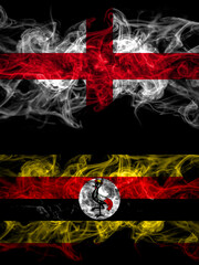 Flag of England, English and Uganda countries with smoky effect