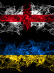 Flag of England, English and Ukraine, Ukrainian countries with smoky effect