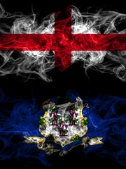 Flag of England, English and United States of America, America, US, USA, American, Connecticut countries with smoky effect
