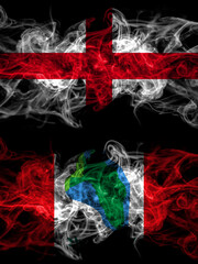 Flag of England, English and United States of America, America, US, USA, American, Cumberland Head, New York countries with smoky effect