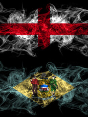 Flag of England, English and United States of America, America, US, USA, American, Delaware countries with smoky effect