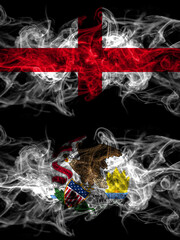 Flag of England, English and United States of America, America, US, USA, American, Illinois countries with smoky effect