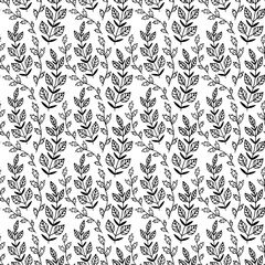 Rustic pattern. Hand draw branches with leaves background. Seamless pattern for wrapping