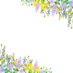 ポップで優しい色使いの北欧風オシャレな水彩画植物の白バックフレームイラスト素材