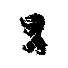 Logo heráldica con silueta de oso medieval de pie en color negro - obrazy, fototapety, plakaty