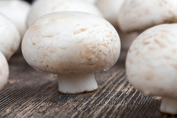 unwashed mushrooms champignon during cooking