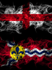 Flag of England, English and United States of America, America, US, USA, American, Saint Louis, Missouri countries with smoky effect