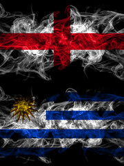 Flag of England, English and Uruguay, Uruguayan countries with smoky effect
