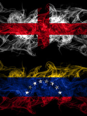 Flag of England, English and Venezuela countries with smoky effect