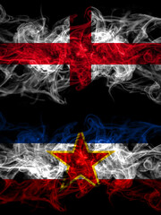 Flag of England, English and Yugoslavia, Yugoslavian countries with smoky effect
