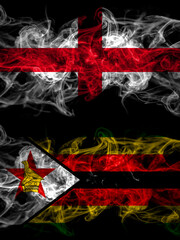 Flag of England, English and Zimbabwe, Zimbabwean, Zimbo countries with smoky effect