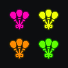 Balloons four color glowing neon vector icon