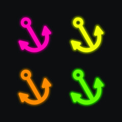 Anchor four color glowing neon vector icon