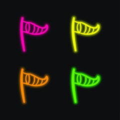 Beach Wind Socket Or Flag Striped Triangular Tool To Winds four color glowing neon vector icon