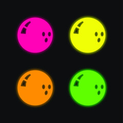 Bowling Ball four color glowing neon vector icon