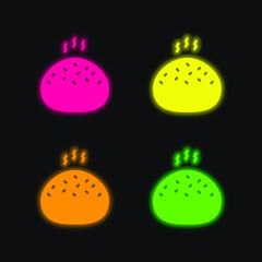 Fototapeta premium Bread Roll four color glowing neon vector icon