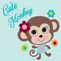 Cute little monkey cartoon vector illustration