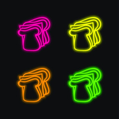 Bread Hand Drawn Slices four color glowing neon vector icon