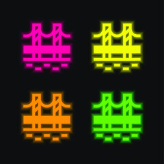 Obraz premium Bridge four color glowing neon vector icon